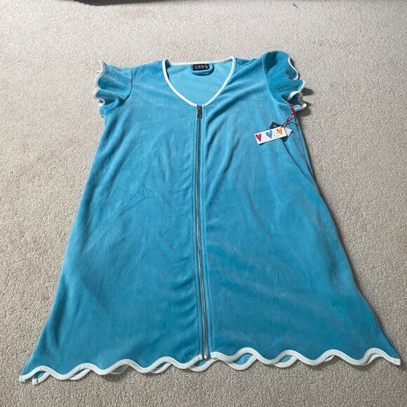 SSYS  Get Ready Robe Sz Med Ocean Blue Full Zip Front Flutter Sleeve FREE Lotion - Picture 1 of 6